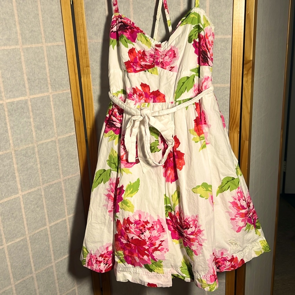Abercrombie and Fitch white dress red pink roses bow medium M
